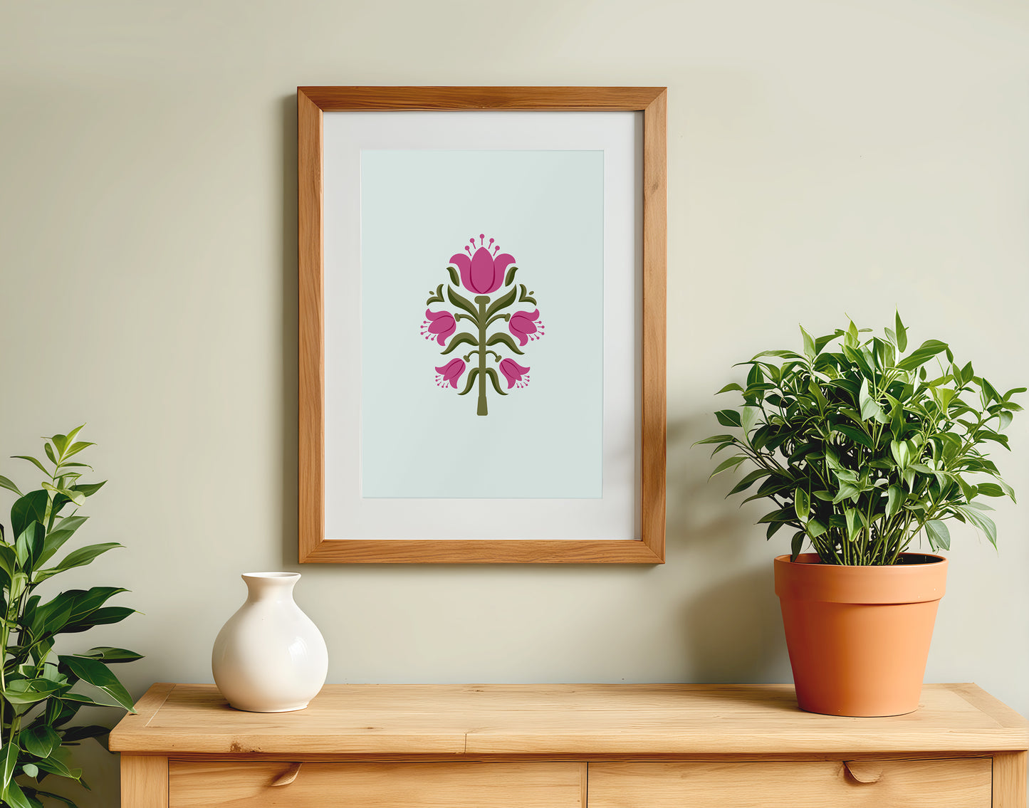 Vibrant Pink & Green Floral Art Poster I Contemporary Flower Print I Unframed
