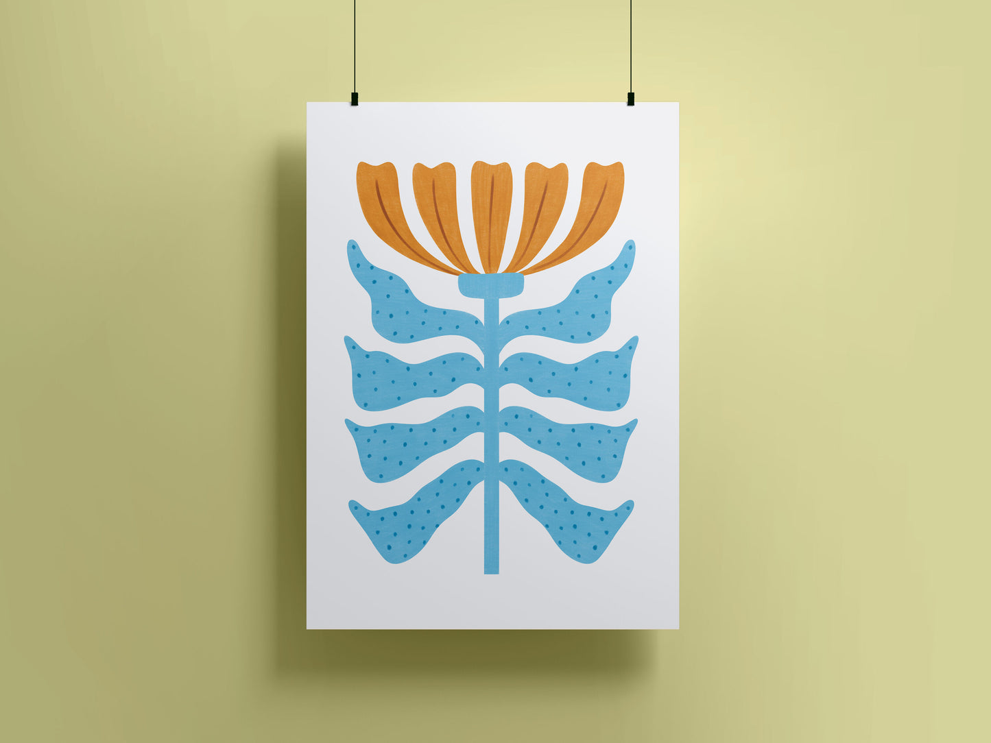 Blue Orange Floral Poster I Abstract Botanical Art I Unframed