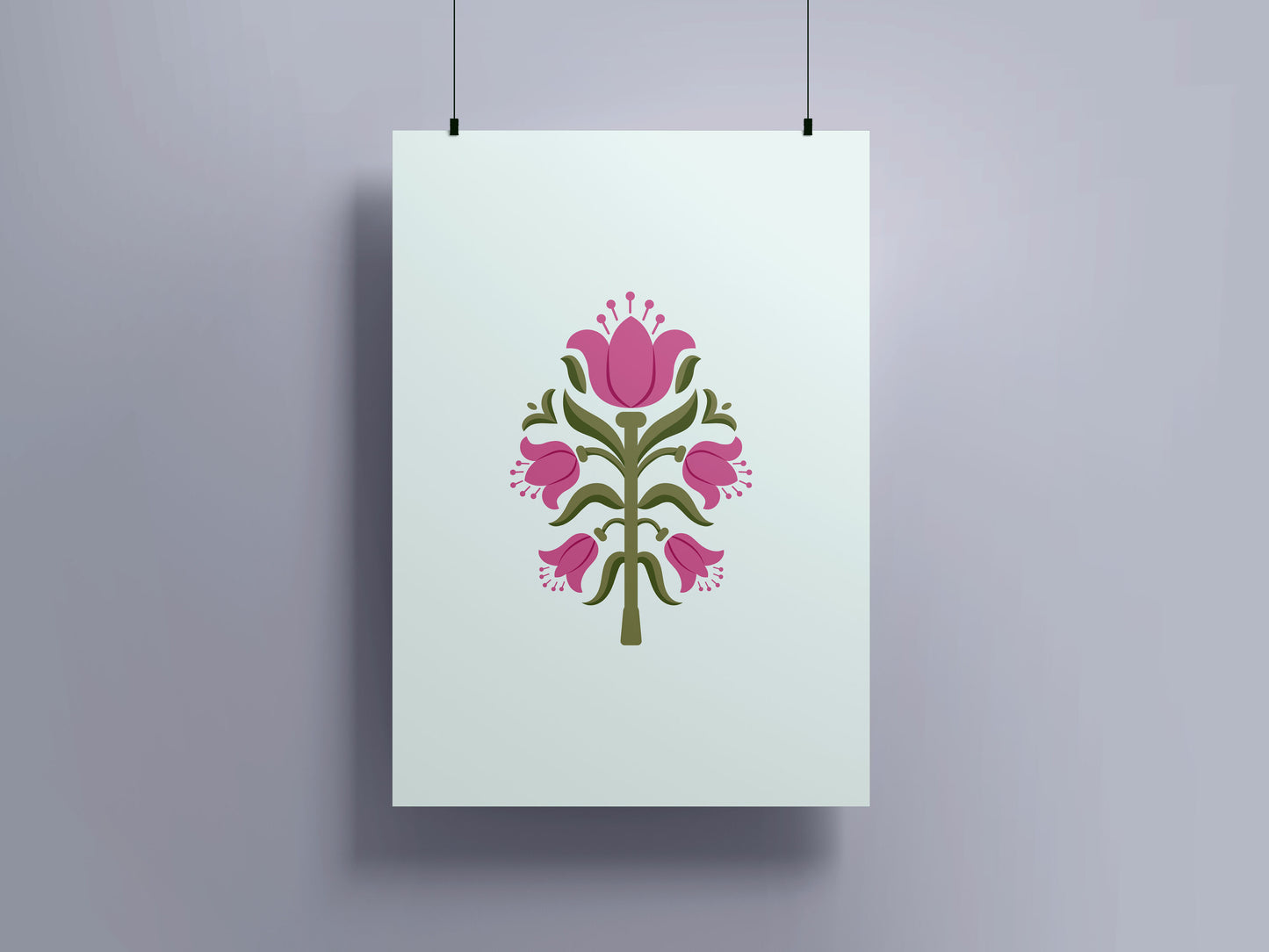 Vibrant Pink & Green Floral Art Poster I Contemporary Flower Print I Unframed