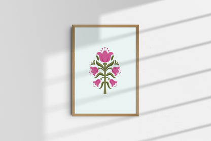 Vibrant Pink & Green Floral Art Poster I Contemporary Flower Print I Unframed