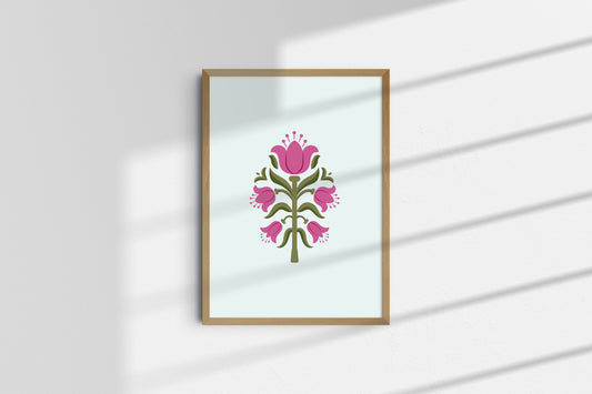 Vibrant Pink & Green Floral Art Poster I Contemporary Flower Print I Unframed