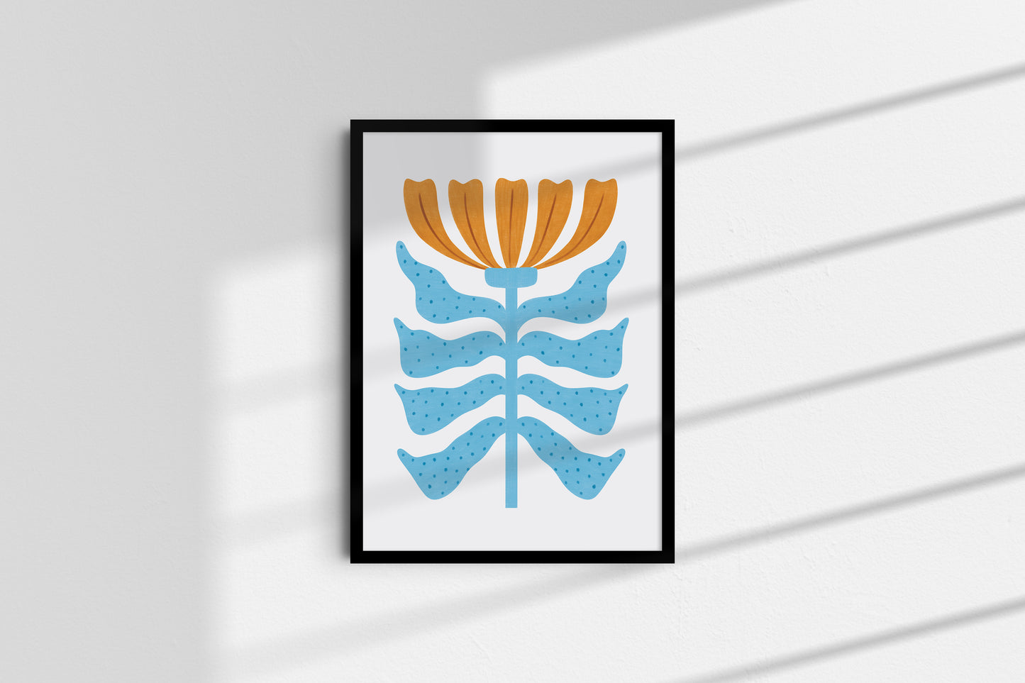 Blue Orange Floral Poster I Abstract Botanical Art I Unframed