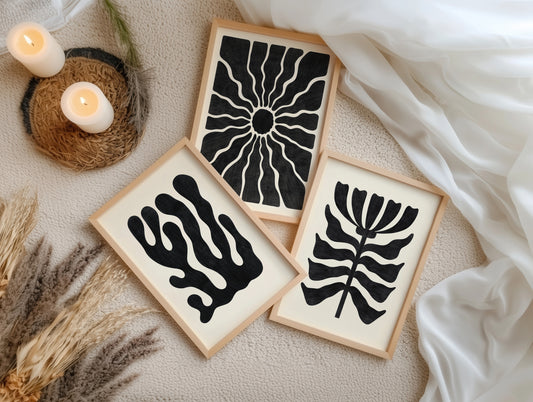 Modern Black Abstract Wall Art Prints I Pack of 3 I A4 Size I Unframed