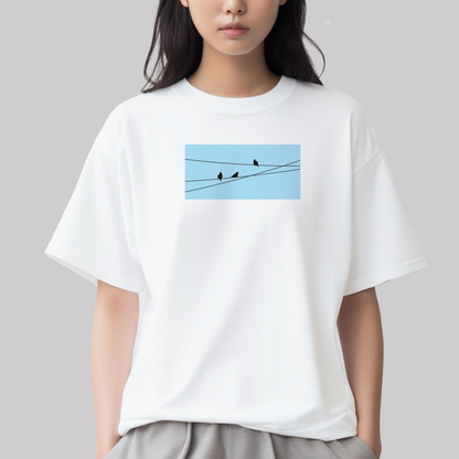 Birds On Wire - Unisex Oversized T-shirt White