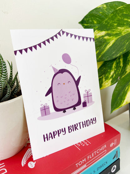 Cute Penguin Birthday Card | Illustrated Happy Birthday Greeting Card