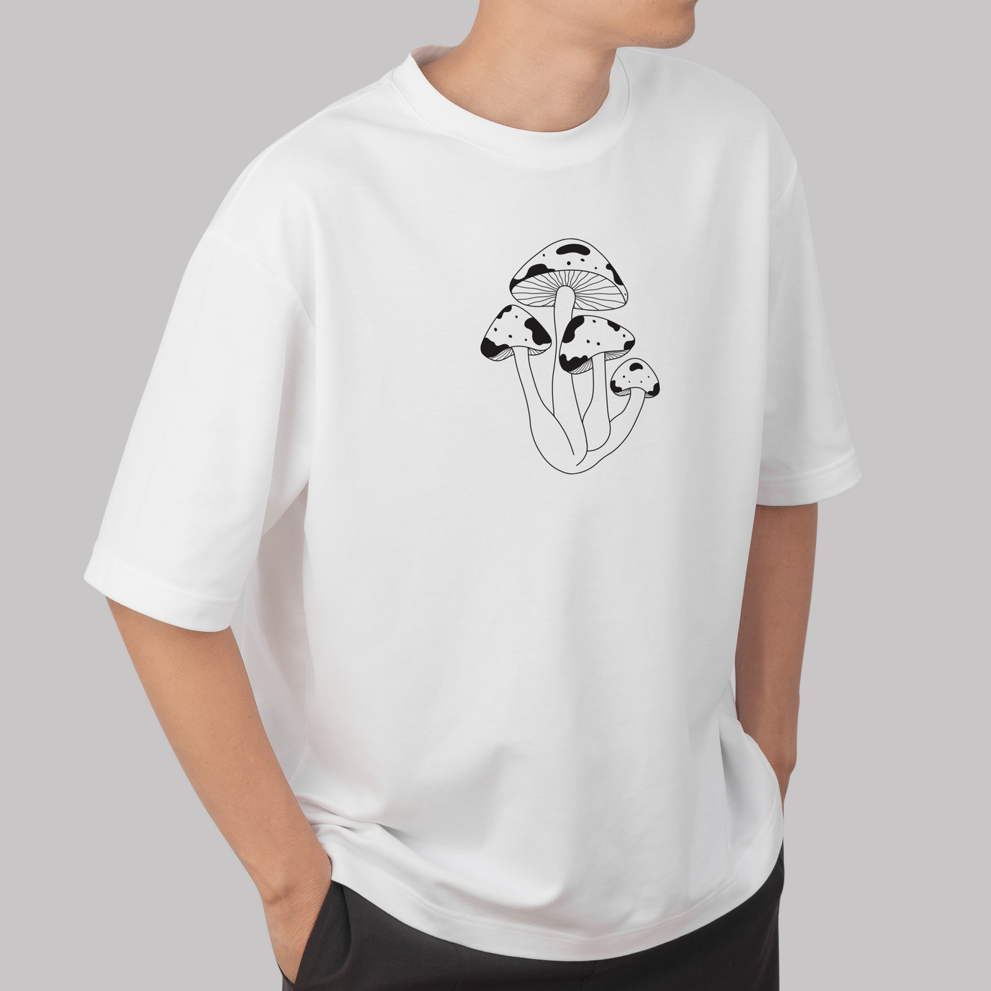 Black Mushroom - Unisex Oversized T-shirt White