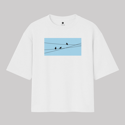 Birds On Wire - Unisex Oversized T-shirt White