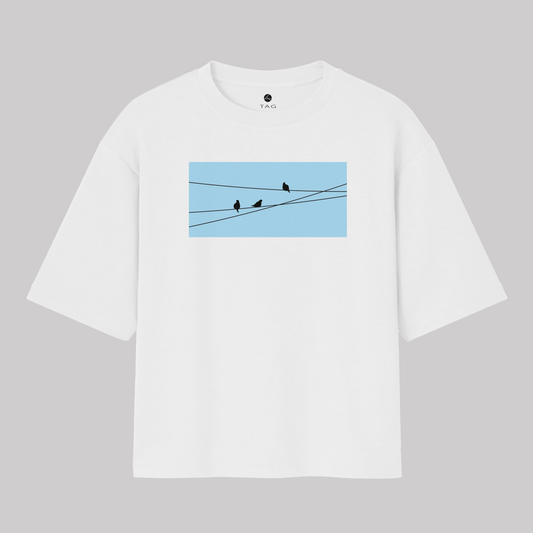 Birds On Wire - Unisex Oversized T-shirt White