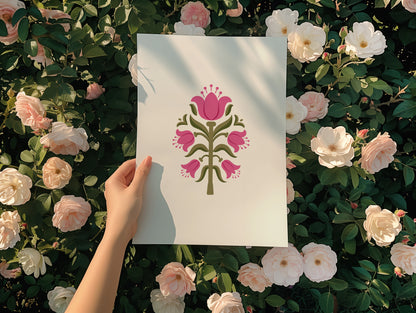 Vibrant Pink & Green Floral Art Poster I Contemporary Flower Print I Unframed